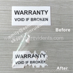 Custom Out Door Use Laminated UV Proof Ink Printed Warranty Void If Broken Stickers