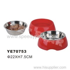 M Size Red Color Pet stainless steel bowl with malemine frame