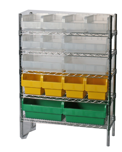 shelf system used in warehouse with bins