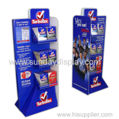 Corrugated floor display stand with shelf pocket