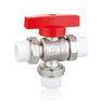 Nickel Plated Three Way PPR Brass Radiator Ball Valve with Red Butterfly Handle