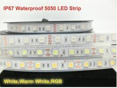 IP67 Waterproof 5050 LED Strip 12V 60LED/M White Warm White RGB Use Underwater for Swimming Pool Fish Tank Bathroom Outd