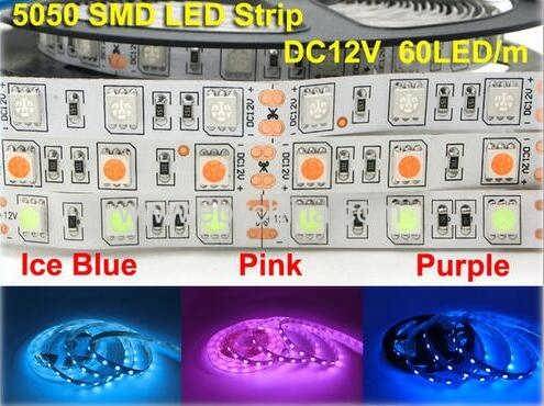 New Ice Blue 5050 LED Strip Pink Purple 5050 LED Strip flexible light DC12V 60LEDs/m