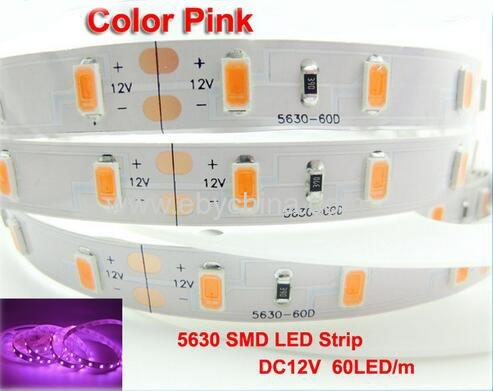 Pink Color LED Strip 5630 flexible light DC12V 60 leds/m Waterproof and No Waterproof