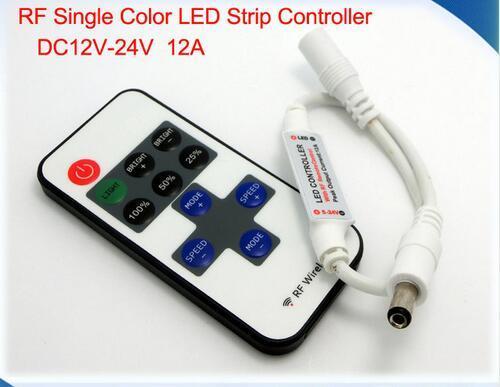 DC5-24 12A 144W Wireless Mini RF single color led dimmer Controller for 5050 3528 5630 led strip