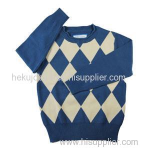 2016 fall winter boy's jacquard argyle pullover sweater curl collar knitwear