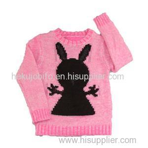 2015 fall girl's jacquard rabbit pullover sweater feather yarn knitwear