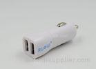 White 12 Watt ABS Dual USB Car Charger For Samsung / Iphone 6S Plus
