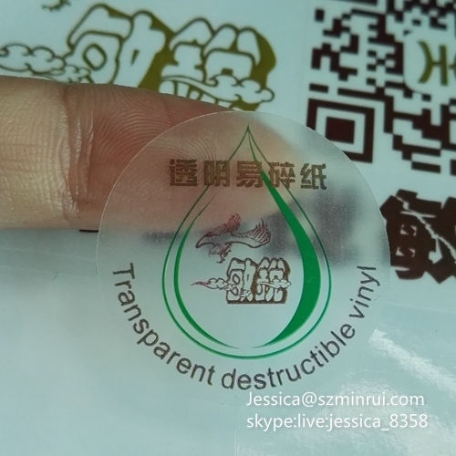 Custom Clear Destructible Vinyl Label Paper Printing Self Adhesive Security Seal Breakable Transparent Sticker