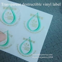 Custom Any Design Printing Destructible Vinyl Transparent Label Sticker Round Non-removable Clear Sticker