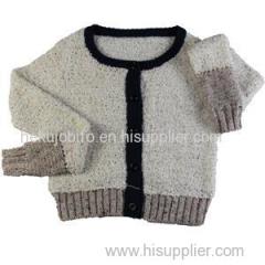 wholesale girl's crewneck cardigan knitwear fancy yarn donegal pullover sweater