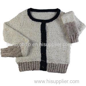 wholesale girl's crewneck cardigan knitwear fancy yarn donegal pullover sweater