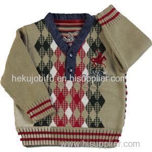 100% cotton baby boy's jacquard pullover v-neck denim applique outerwear