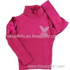 factory made classic infant girl's jersey pullover rib embroidery turtleneck sweater