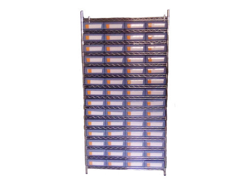 wire shelving with shelf bin used in factory
