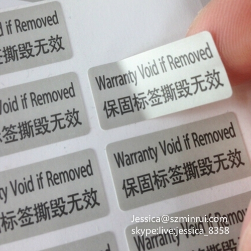 Quality Assurance Destructible Vinyl Label Printing Anti-tamper Non-Removable Label Warranty Seal Stickers