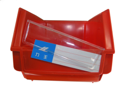 plastic storage bin in various colors