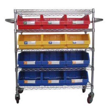 plastic storage bin matched with shelving trolley