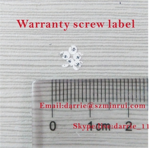 China top destructible label manufacturer hotsale 2mm diameter tiny warranty screw label for mobile repairing