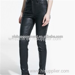 Women''s High Waist Leather Trousers