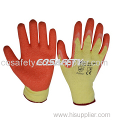 Orange latex coated gloves