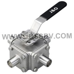 Four-Way Sanitary Tube Butt Weld Direct Mount Ball Valve