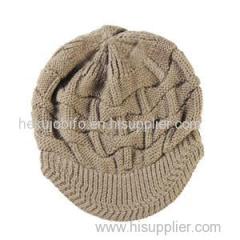 2015 fall winter lady's wool fashion beret with visor jacquard knitted beanie