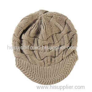 2015 fall winter lady's wool fashion beret with visor jacquard knitted beanie