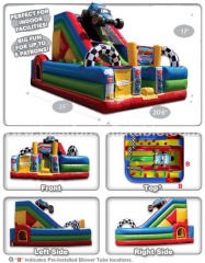 Racing cars style kids games inflatable bouncer with slide combos
