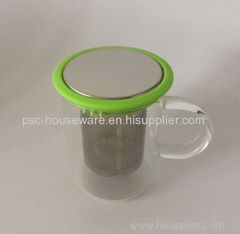 Borosilicate Single Wall Glass Infuser Mug With Stainless Steel Infuser And Lid