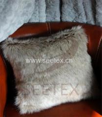 Gray wolf faux fur pillow