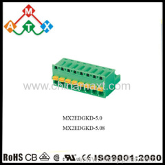 green color Screwless pluggale 5.0/5.08mm 300V/10A terminal block connectors with orange color push button
