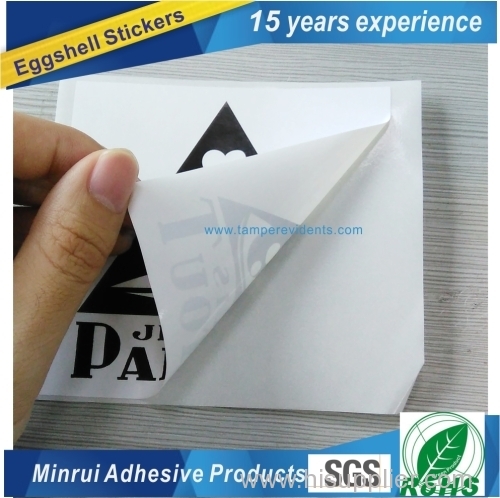 Best price For your custom design of high quality Eggshell sticker from China top factory of Destructible label paper