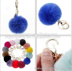 Real animal fur pom decoration fur ball on beanie hat rabbit fur pom keychain