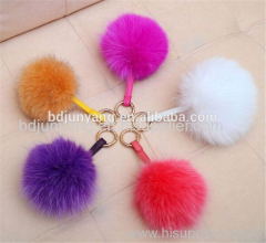 Hot sale fox fur ball fur pom po keychain pendant bag and key ring decoration