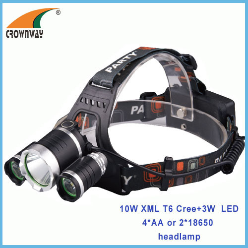 10W XML T6 Cree +2pcs 3W CreLED Headlamp 500Lumen headlight camping lantern 2*18650 rechargeable fishing lamp CE RoHS