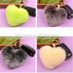 Heart shaped fur keychain rex rabbit fur pendant for key ring and bag