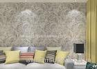 Eco - friendly Silver Embossed Vinyl Wallpaper With Floral and Leaf Pattern 0.53*10M