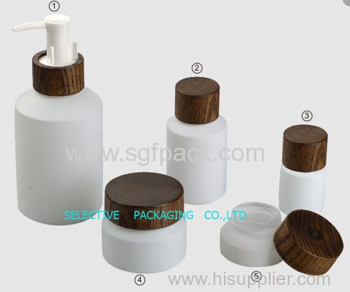 ASH WOODEN CAP INCLINED SHOULDER WHITE GLASS BOTTLE