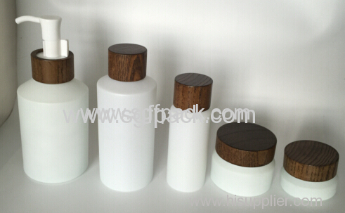 Glass bottle jar with ASH Wooden cap Pump Screw cover