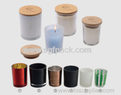 candle jar with wooden bamboo cap glass material multi-colored rubber wood