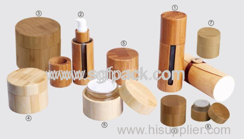 bamboo cosmetic cosmetic container bamboo wooden packaging glass inner lotion bottle glass cream jar