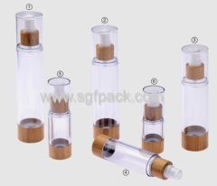 AS Plastic Airless Bottle Bamboo Packaging Transparent Color Lotion Container