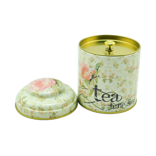 Round airtight tea tin box with inner lid