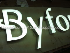 Advertising letters :front-lit brushed stainless steel with acrylic sign