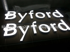 Advertising letters :front-lit brushed stainless steel with acrylic sign