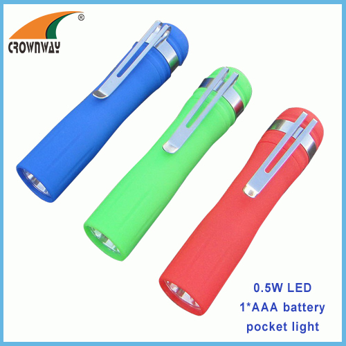 0.5W 20Lumen pocket torch 1*AAA clip light mini flashlight LED hand torch