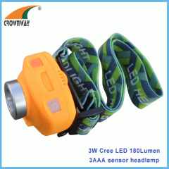 3W Cree LED sensor headlamp 180Lumen high power 3*AAA battery camping light