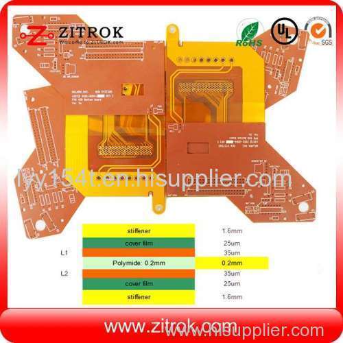 Rigid-flex1.6mm FR4 and 0.2mm Polyimide double-sided Yellow coverlayer PCB