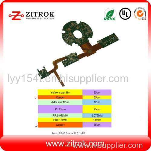 Rigid-flex Mix Green soldermask & Yellow coverlayer PCB board